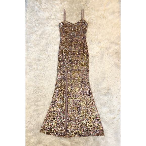 Dress The Population Tori Sequin Mermaid Gown Sweetheart Slit Formal Maxi Dress - Picture 6 of 16